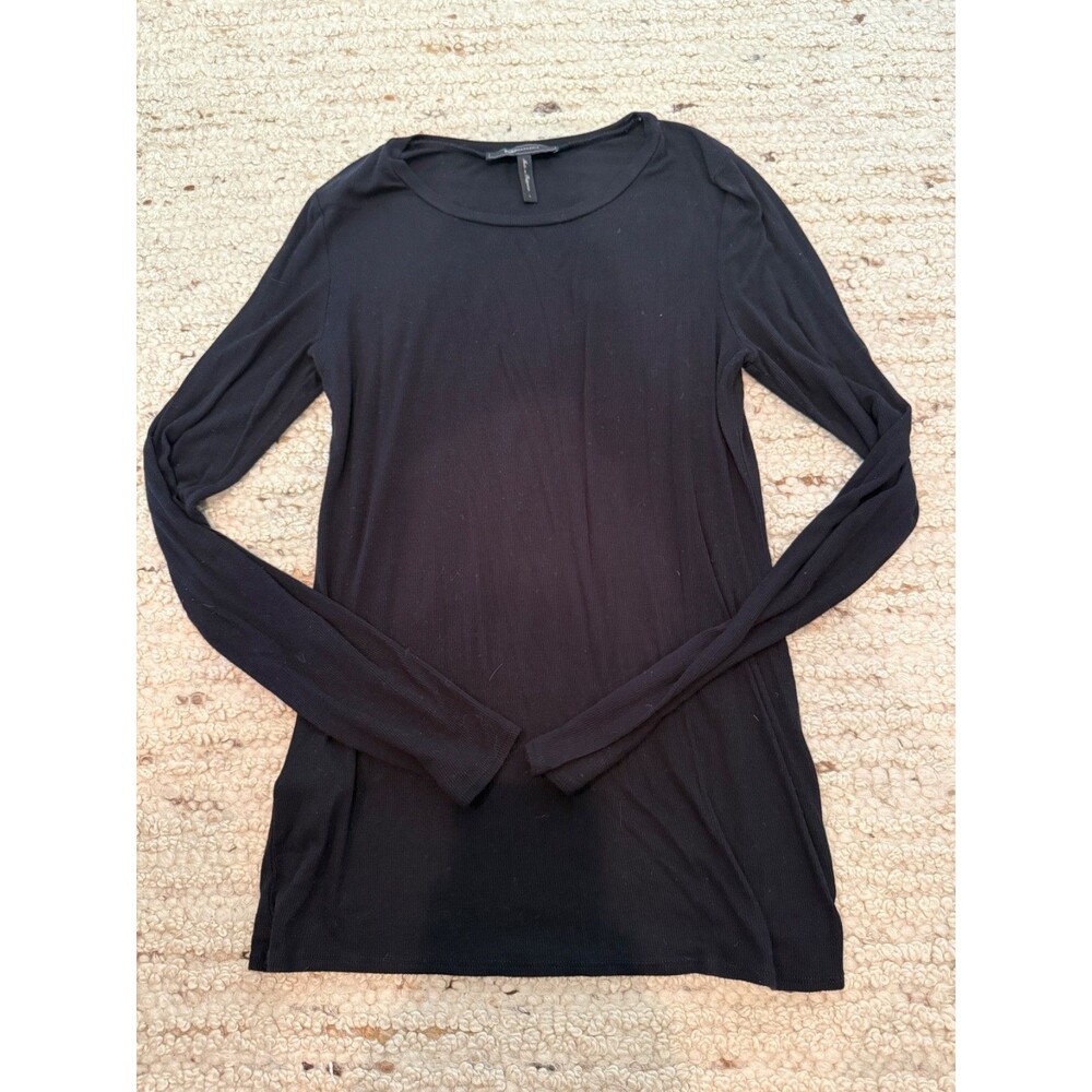 BCBGMAXAZRIA Black Ribbed Long Sleeve Top Women’s Size Large Stretch Shirt
